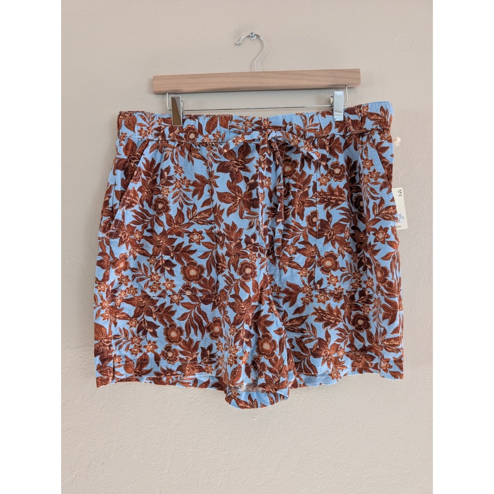 a.n.a Floral Linen Blend Shorts Elastic Waist Tie Summer Beach‎ Boho Womens XL
